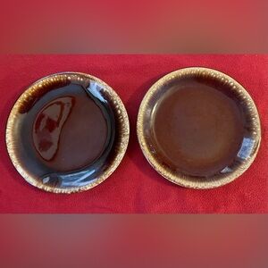 Vintage Set Of 2 Salad Or Dessert Plates Brown Drip Glaze Marked USA 7 1/2